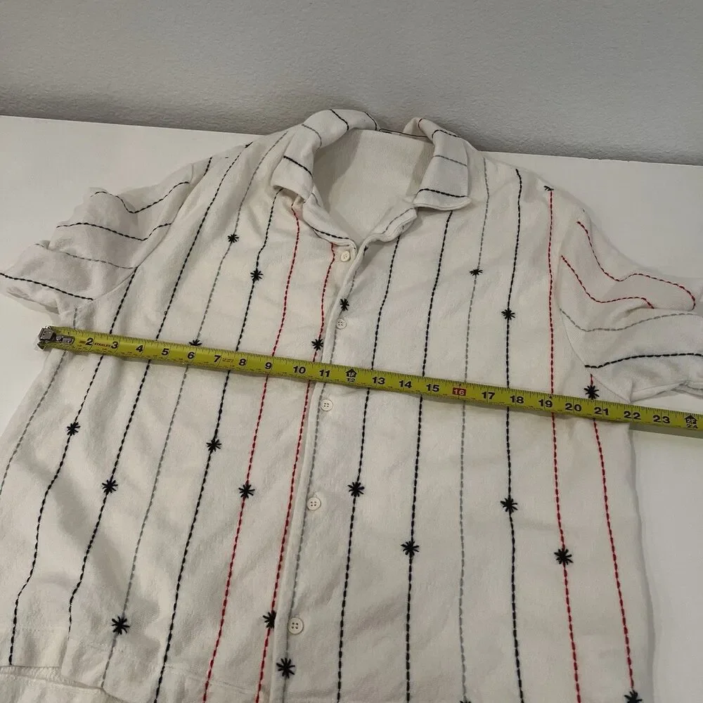 Zara Men Contrast Embroidered Shirt Terry Cloth Sz L Casual Beach Resortwear - Picture 5 of 6